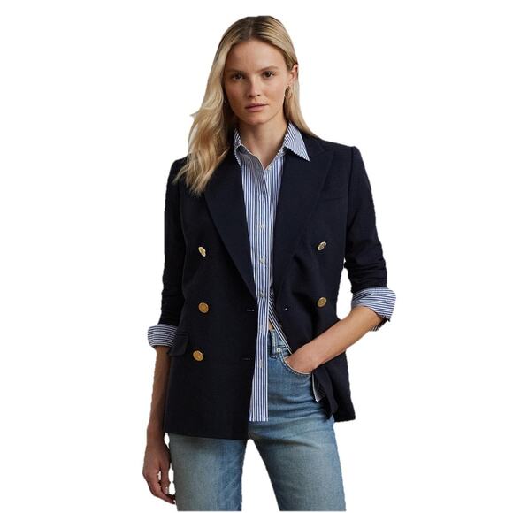 $345 MSRP LAUREN RALPH LAUREN Women's Double-Breasted Wool Crepe Blazer Size 6P - Picture 1 of 15